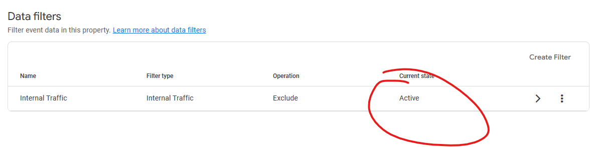 GA4 internal traffic filter settings